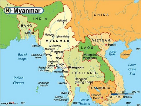 letak lokasi peta negara myanmar